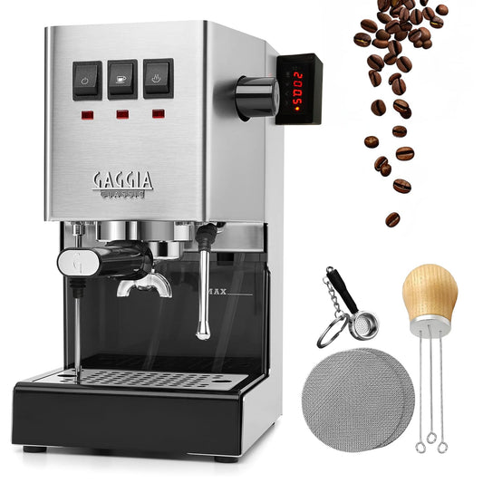 Modified Gaggia Classic Pro w/Upgrade Kit for Brew, Steam, & Flow Control + 2 Puck Screens, WDT Tool, and Keychain, Pull $2000-$3000 Quality Shots with your Gaggia (Stainless Steel)